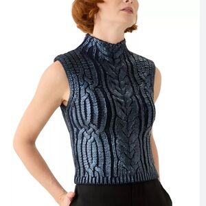 Jason Wu Navy Metallic Sleeveless Knit Sweater